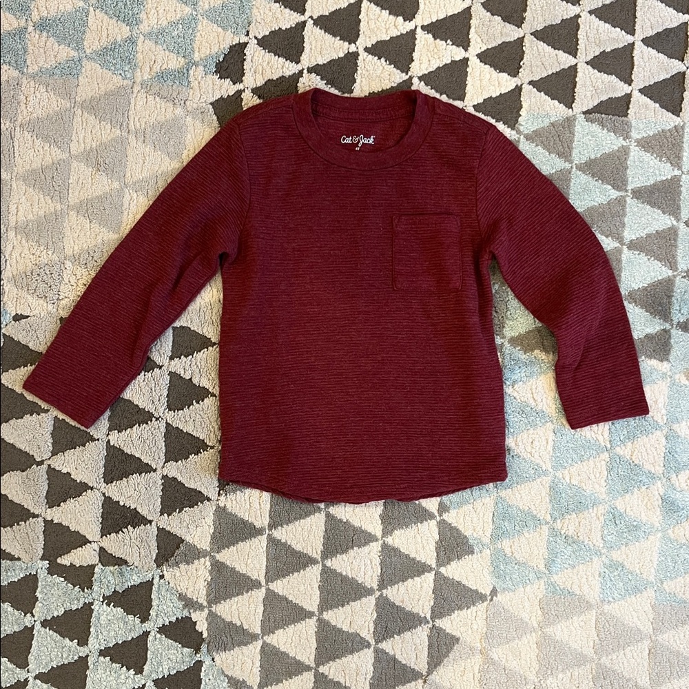 Cat & Jack Long Sleeve Ribbed Knit Top/ Burgundy, Maroon/ Unisex/ Size 4T